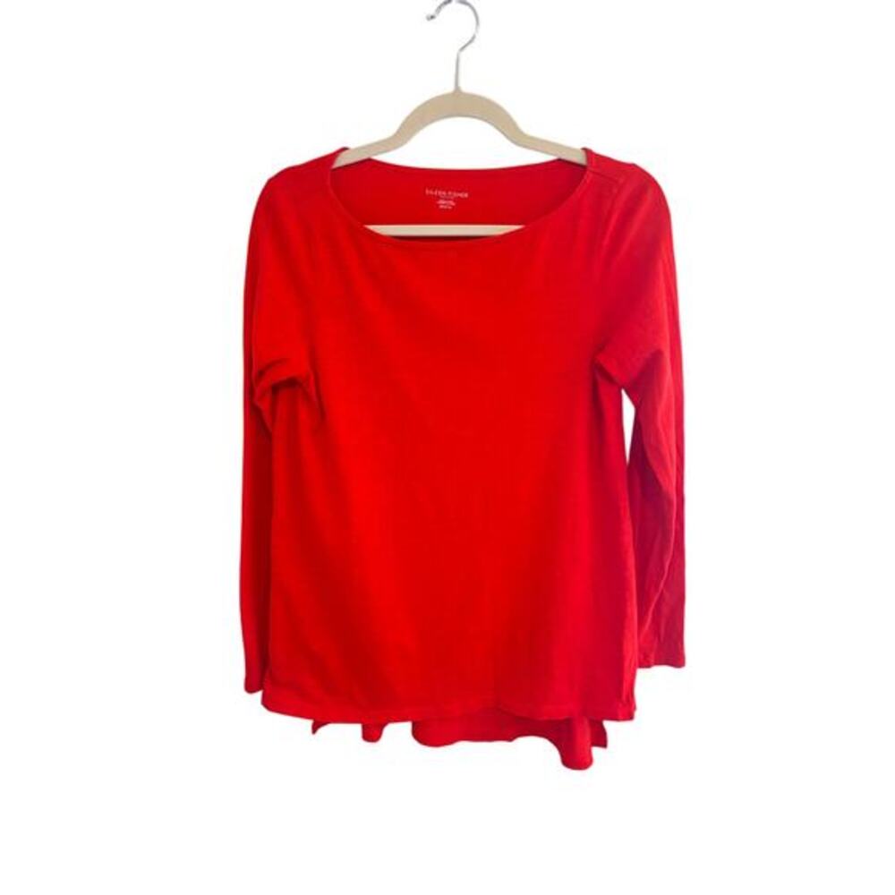 Eileen Fisher Petite Red Long Sleeve Organic Cotton Tunic Top Size PP‎